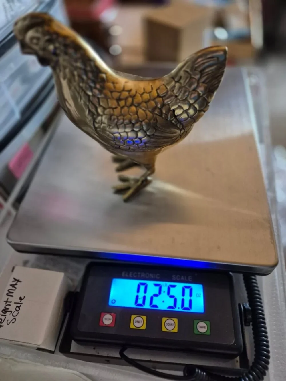 Vintage Brass Chicken Hen Figurine Large MCM Patina Farmhouse Country